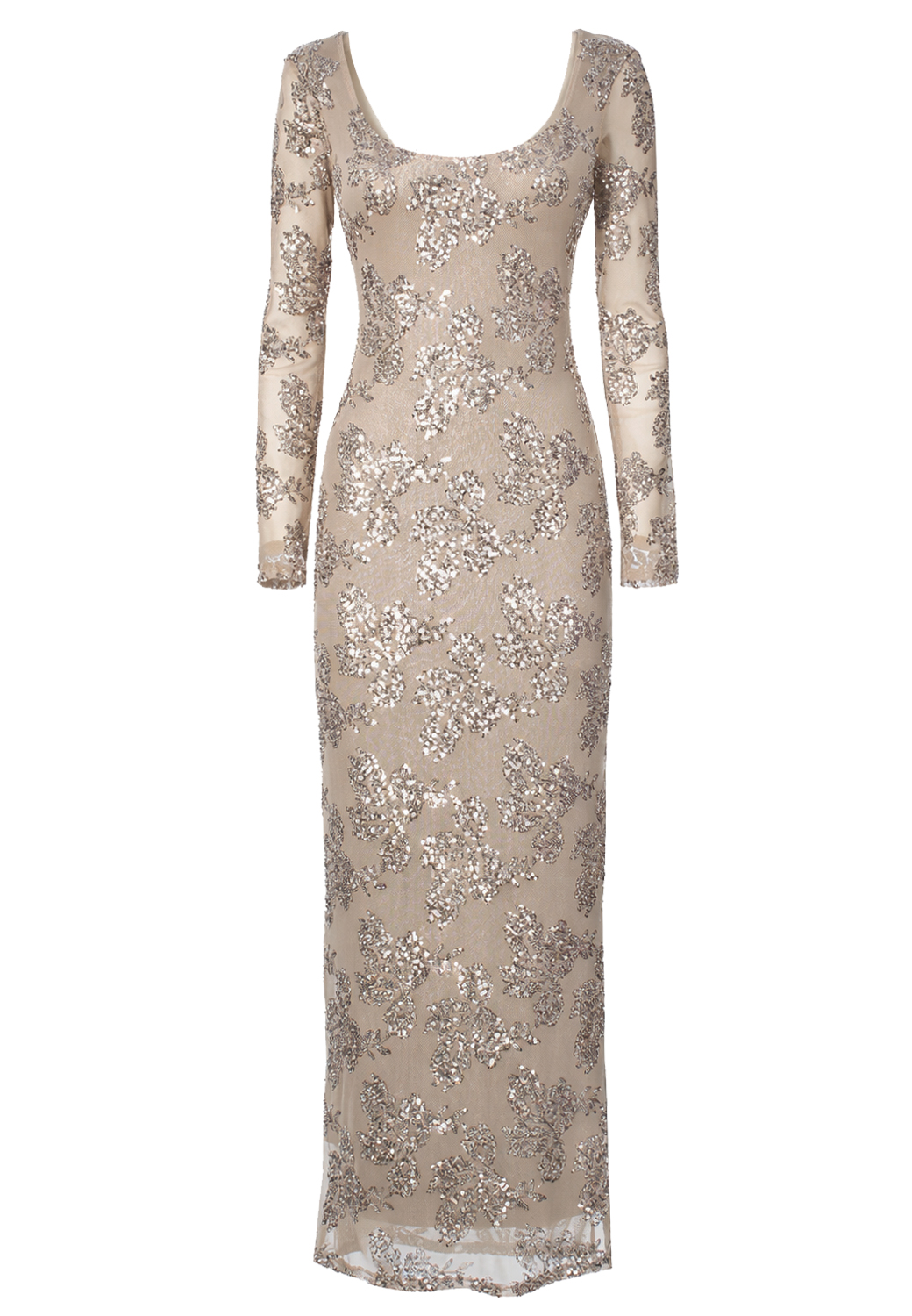 ABITO LUNGO PAILLETTES MANICA LUNGA 2 TG 95% PL 5% EA MADE IN ITALY  - BEIGE